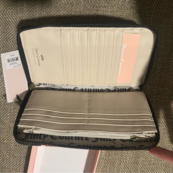 Juicy Couture Varsity Blooms Wallet in Black and Pink Rose Print • 4.25x8x1” - Picture 7 of 9